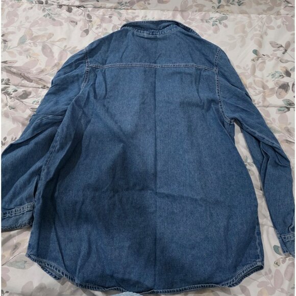Ladies Vtg 90s Denim Shirt Size L Blue Jean Fall Rooster Garden Embroidered - Picture 5 of 5